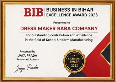 Business In Bihar Excellence Award 2023 certificate presented to Dress Maker Baba Company